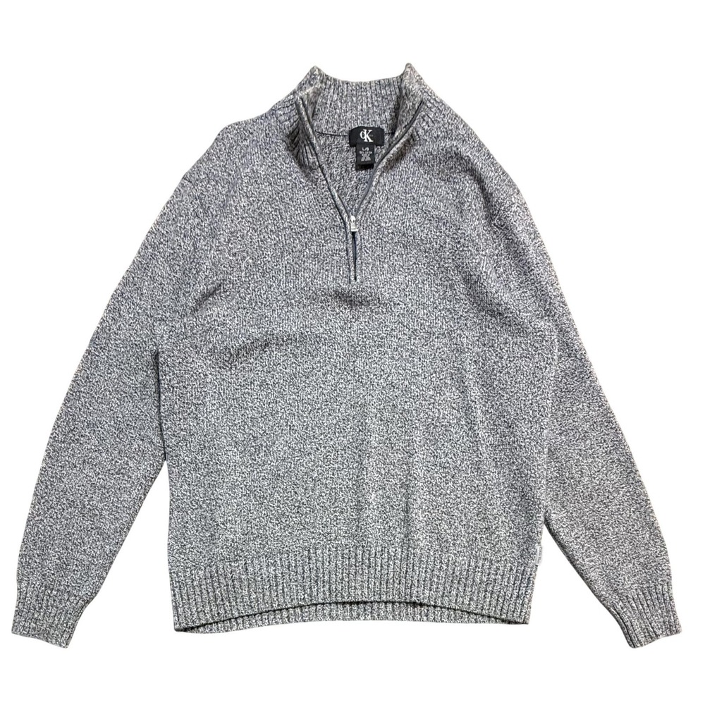 Calvin Klein Sweater Mens Large Gray 1/4 Zip Mock Neck Cotton Knit Pullover